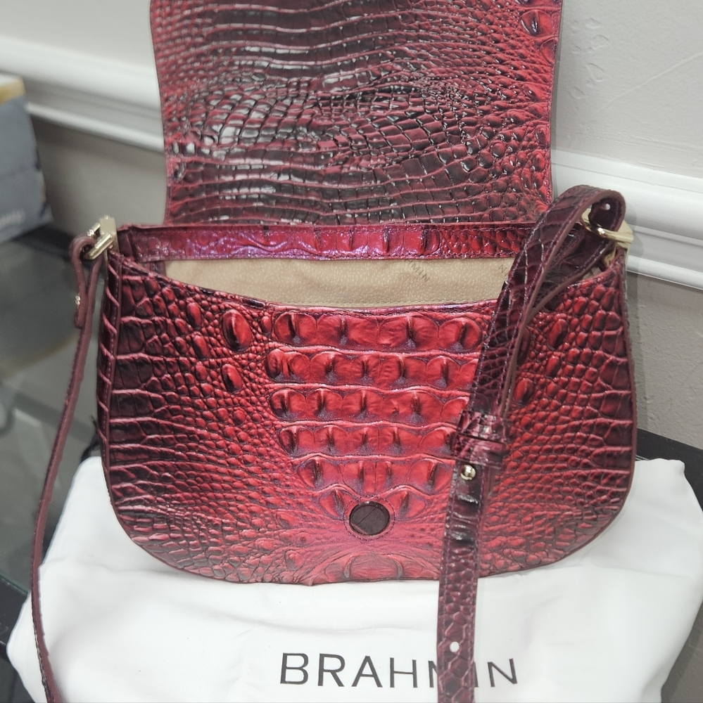Brahmin Burgandy Crocodile Embossed Small Crossbody Women's Bag